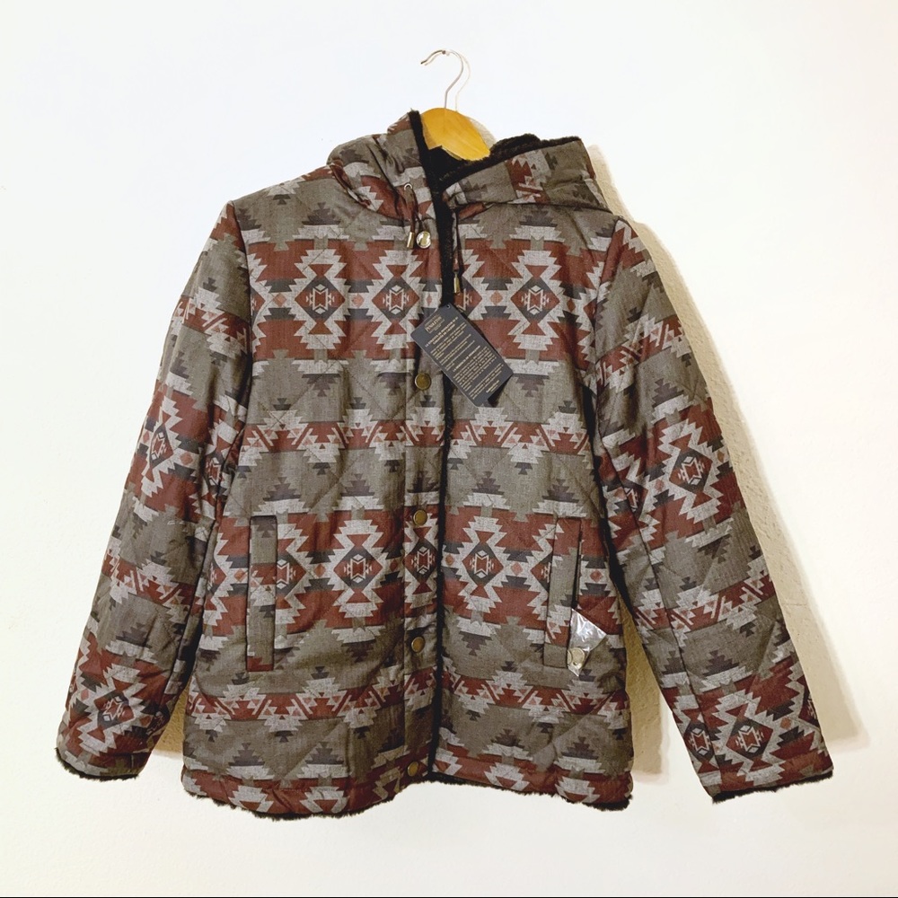 NEW ❄️ Pendleton Women Print Reversible Faux Fur Hooded Winter Coat Jacket Black - Picture 9 of 16